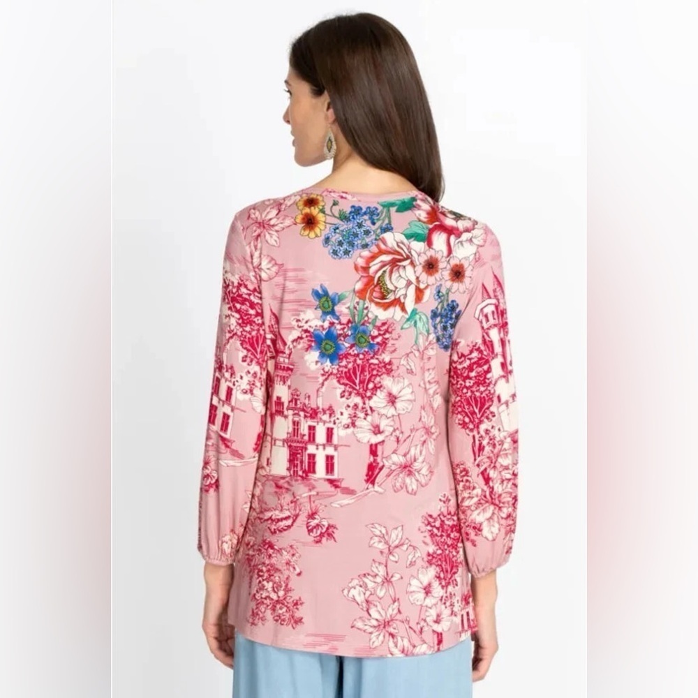 Johnny Was House on the Hill Puff Long Sleeve Top - Pink Floral - Size Large - Picture 5 of 12